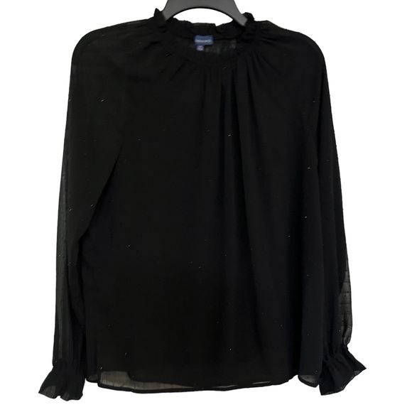 Democracy Black Sparkle Long Sleeve Sheer Rhinestones Blouse with Tank - Picture 5 of 11